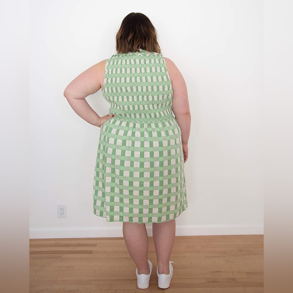 The Drop Plus Size Light Green Gingham Smocked Midi Dress, 2X, Great Condition - Picture 3 of 16